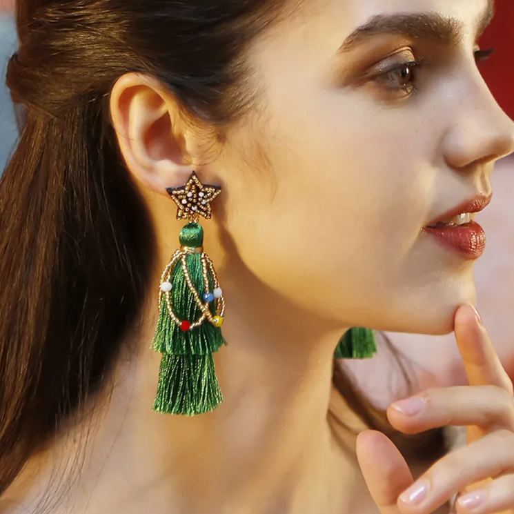 Green Tassel Earrings