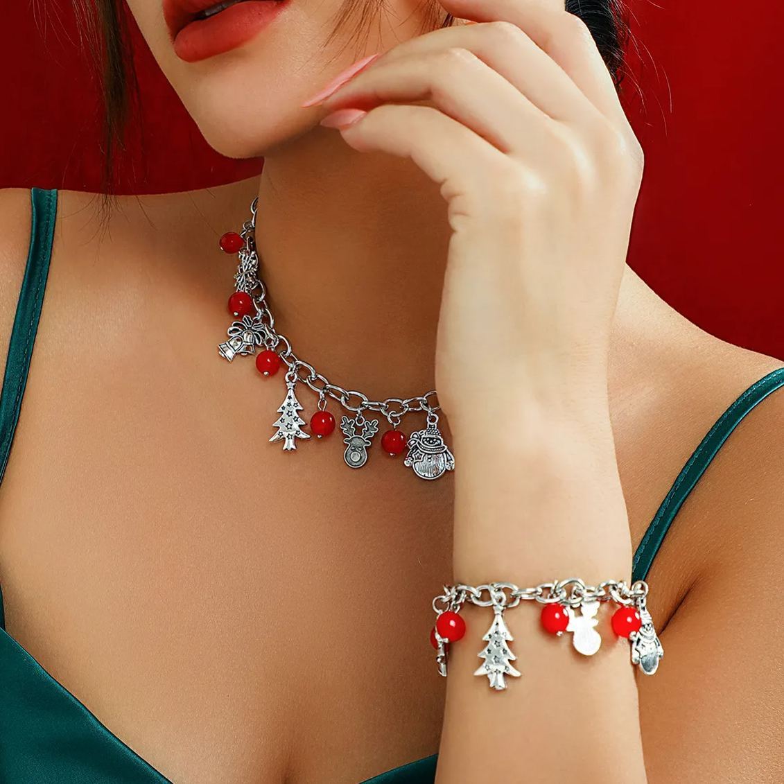 Red Ball Large Chain Necklace & Bracelet