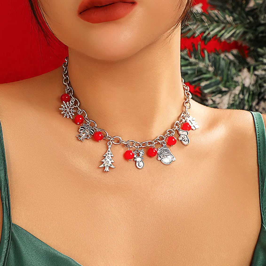 Red Ball Large Chain Necklace & Bracelet