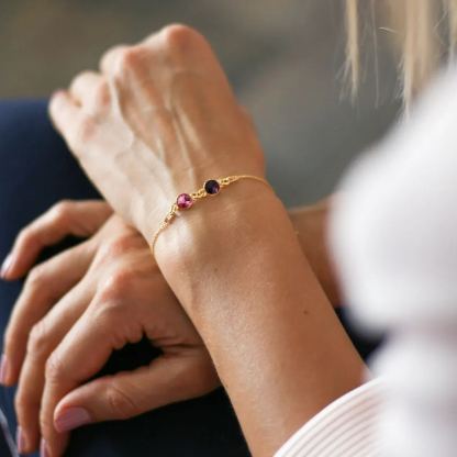 Grandmother And Granddaughter Forever Linked Together Custom Birthstones Bracelet