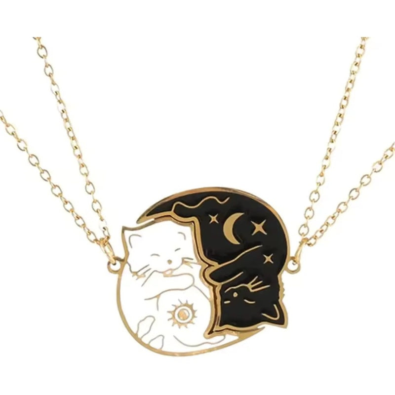 2 Best Friends Cat Hug Necklace