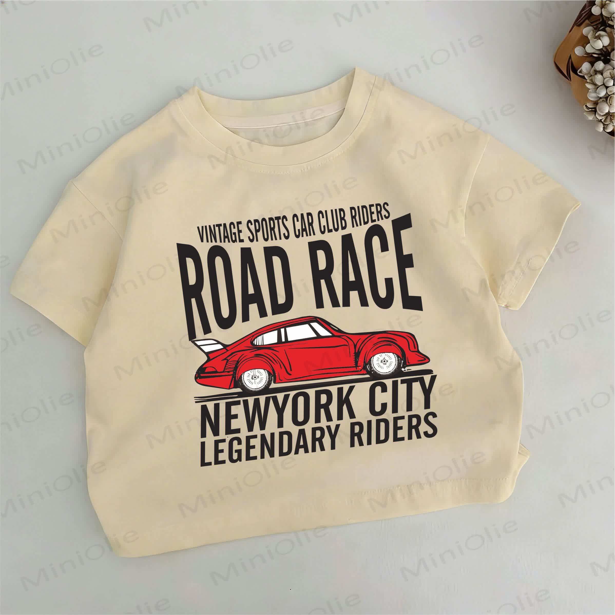 ROAD RACE NEWYORK CITY LEGENDARY RIDERS Toddler Boys Car Print White T-shirt - White - 6-7T - image 1