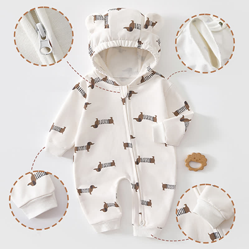 Baby Dinosaur Dachshund Moon Hooded Romper - image 3