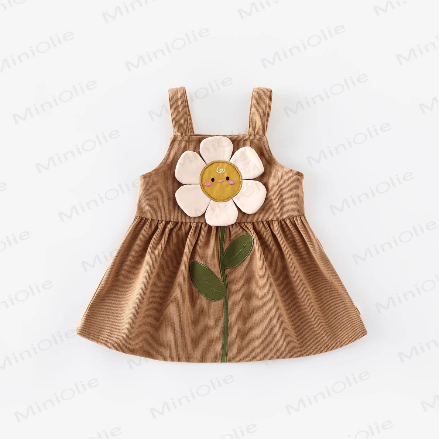 Baby Toddler Flower Cartoon Strap Dress - Brown - 5-7T - image 4