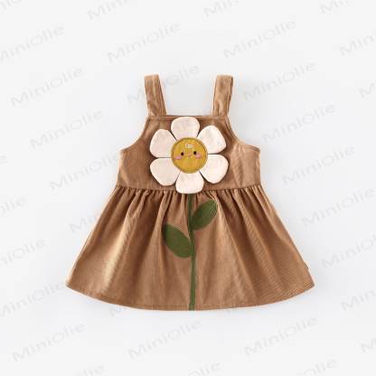 Baby Toddler Flower Cartoon Strap Dress - Brown - 5-7T - image 4