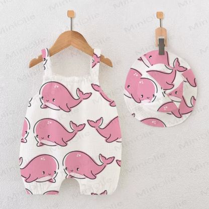 Baby Pink Whale White Romper with Hat - White - 18-24M - image 1