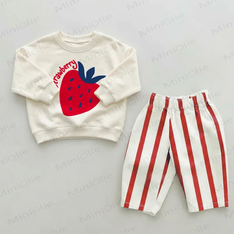 STRAWBERRY Baby Toddler Red Striped Pants 2-piece Set - Beige&Red - 2-3T - image 1