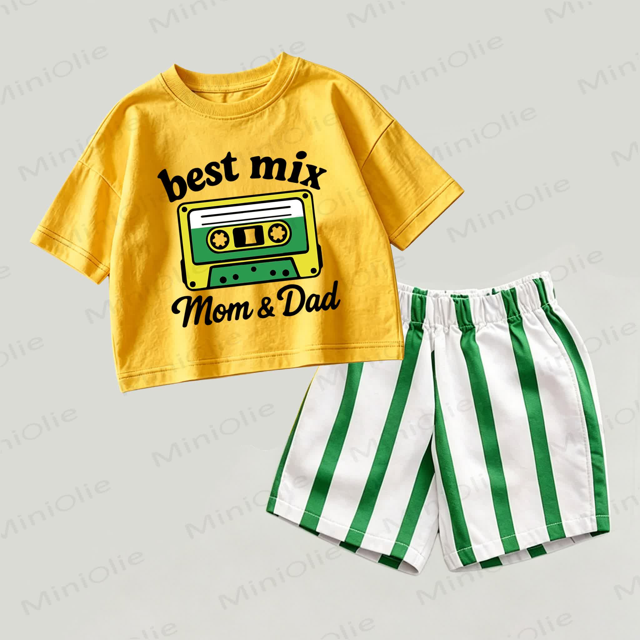 BEST MIX MOM&DAD Baby Yellow&Green Top and Striped Shorts 2-piece Set - Yellow&Green - 2-3T - image 1