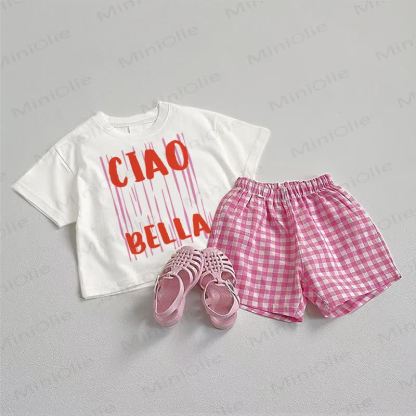 CIAO BELLA Baby Pink Tee and Plaid Shorts 2-Piece Set - White&Pink - 3-5T - image 1
