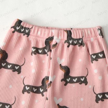 Baby Daschund & Heart Print Pink Waffle 2-piece Set - image 4