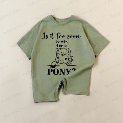 IS IT TOO SOON TO ASK FOR A PONY? Baby Green Pony Print Romper - Green - 18-24M - image 1