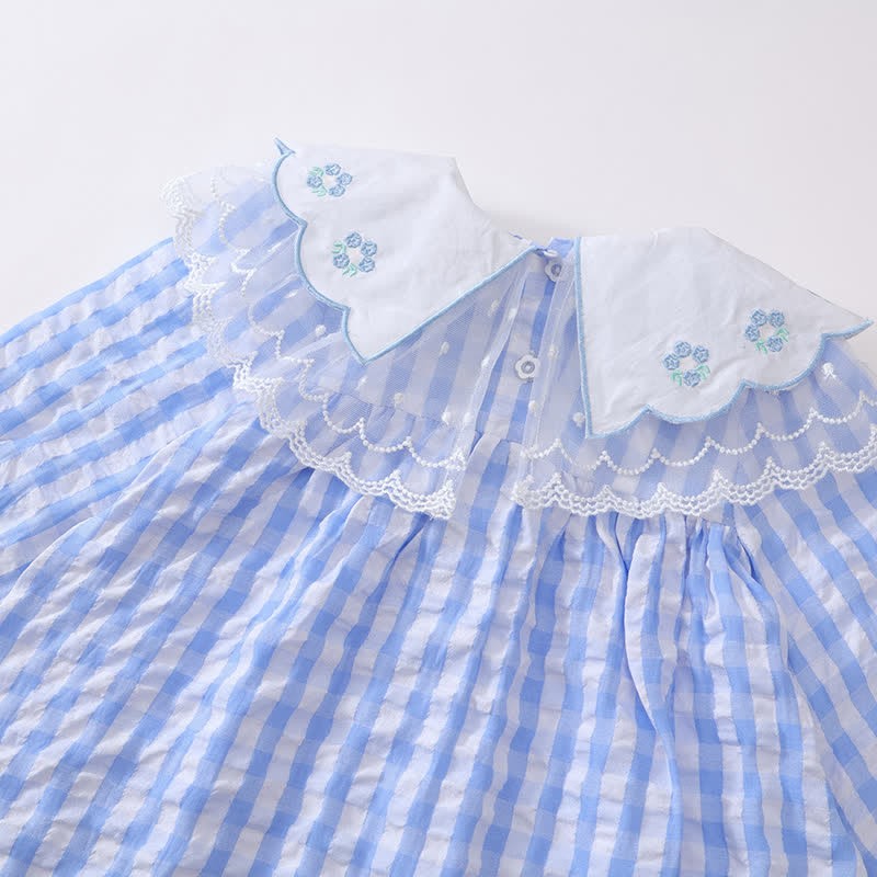 Toddler Blue Plaid Flower Lace Lapels Dress - image 7