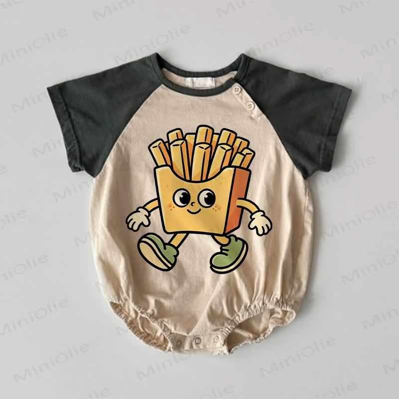 Baby Cartoon French Fries Contrast Sleeves Bodysuit - Khaki - 18-24M - image 1