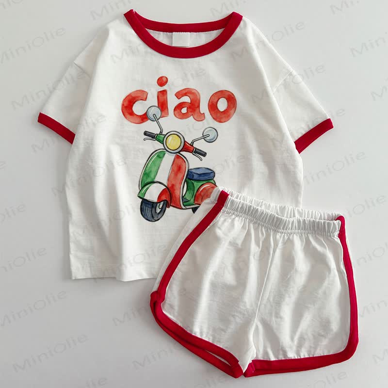 CIAO Baby Car T-shirt and Shorts 2-Piece Set - White&Red - 3-5T - image 1