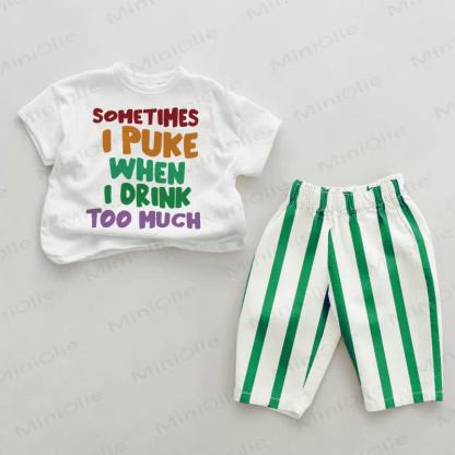 SOMETIMES I PUKE WHEN I DRINK TOO MUCH Baby Green Vertical Striped 2-piece Set - White&Green - 2-3T - image 1