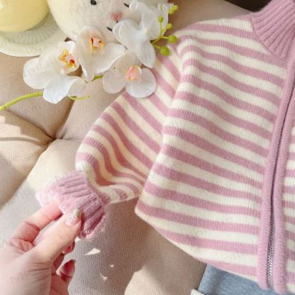 Baby Toddler Girls Striped Knit Cardigan Sweater - image 3