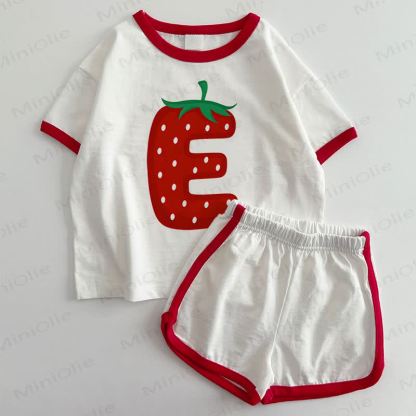 Baby Strawberry Letter Print T-shirt and Shorts 2-Piece Set - White&Red - 3-5T - image 1