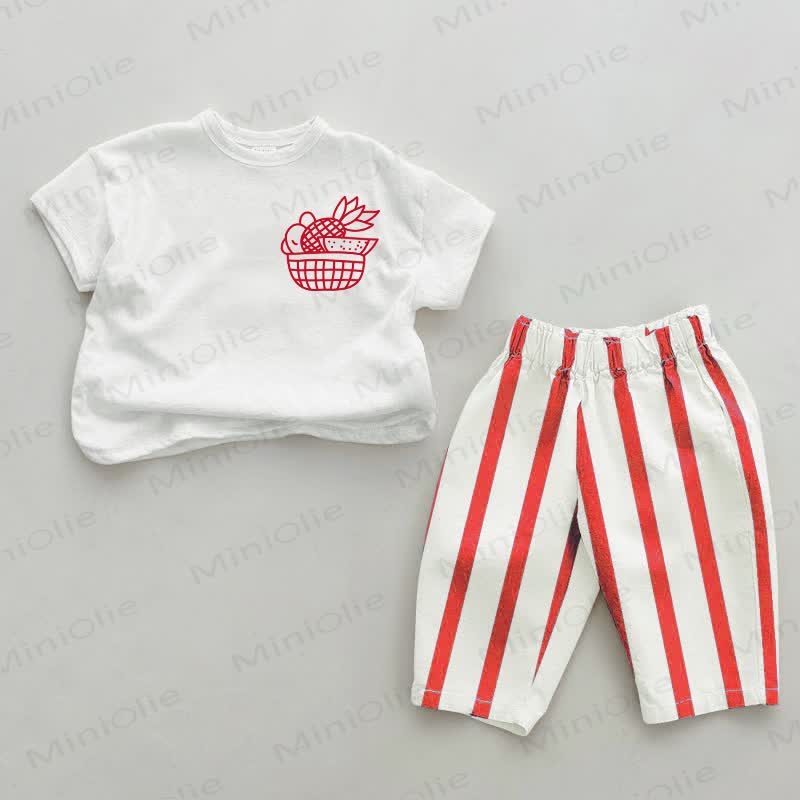 Baby Fruit Basket Red Striped Pants 2-piece Set - White&Red - 2-3T - image 1