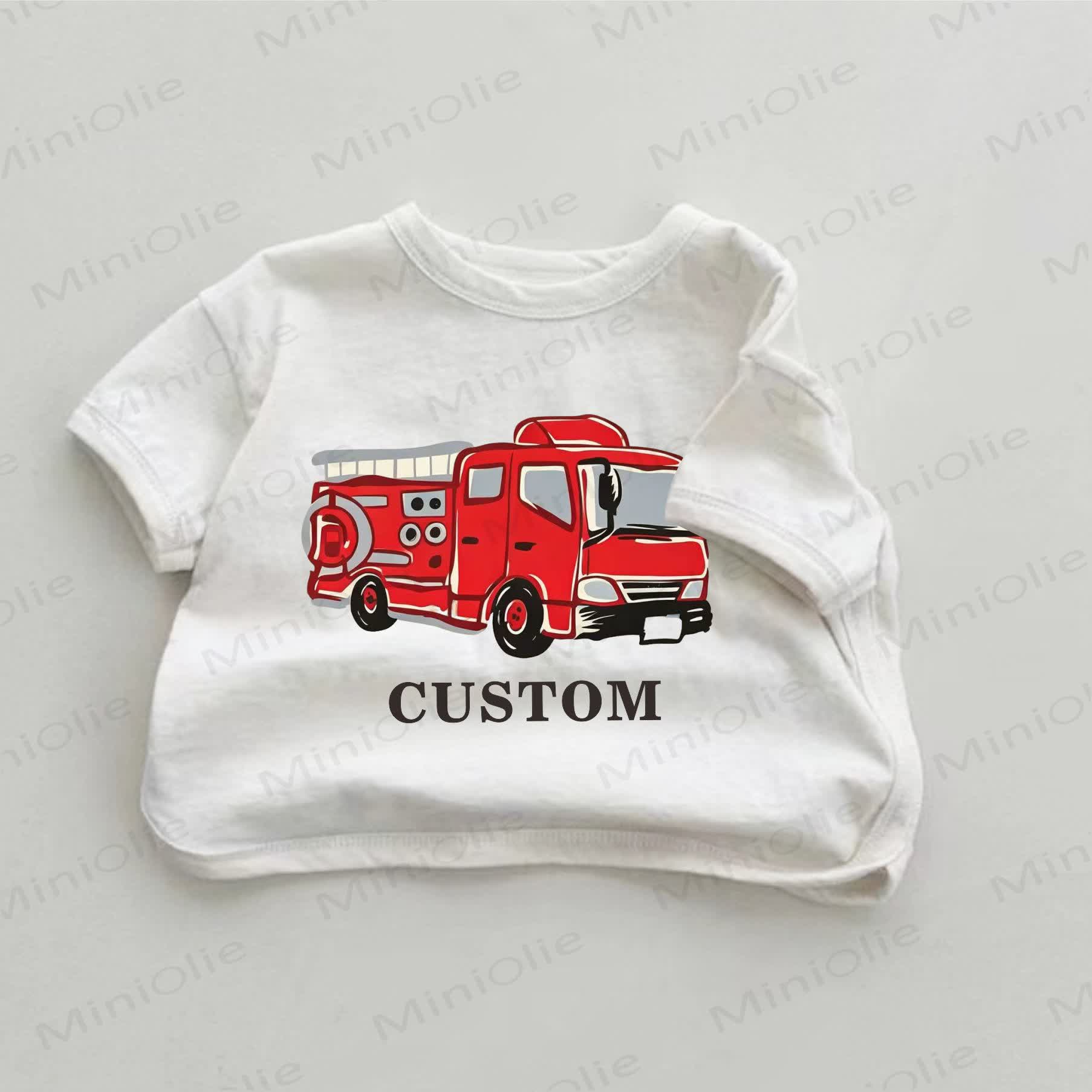 Customized Fire Engine Baby Personalize Your Name White T-shirt - White - 18-24M - image 1