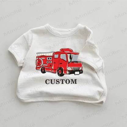 Customized Fire Engine Baby Personalize Your Name White T-shirt - White - 18-24M - image 1