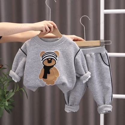 Baby Boy 2-Piece Simple Bear Sweatsuit Set - Grey - 3-5T - image 1