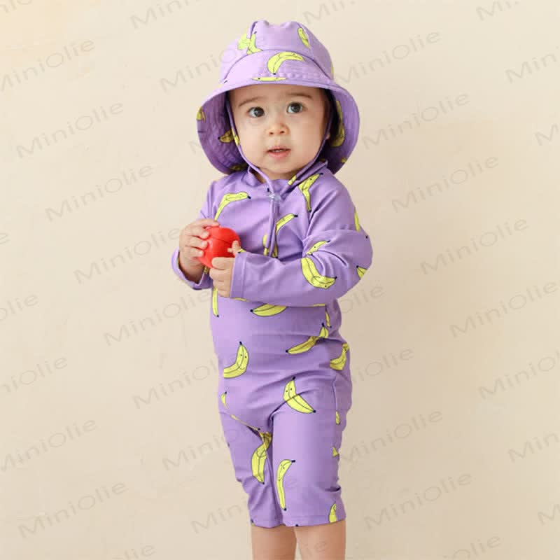 Toddler Apple Banana Swimsuit with Sun Hat - Purple - 6-7T - image 3
