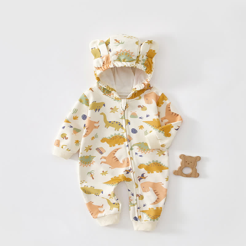 Baby Dinosaur Dachshund Moon Hooded Romper - Beige - 2-3T - image 12