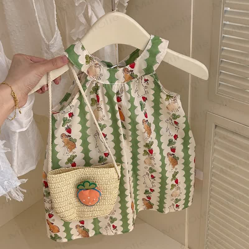 Toddler Girl Striped Bunny Strap Dress with Bag - image 5