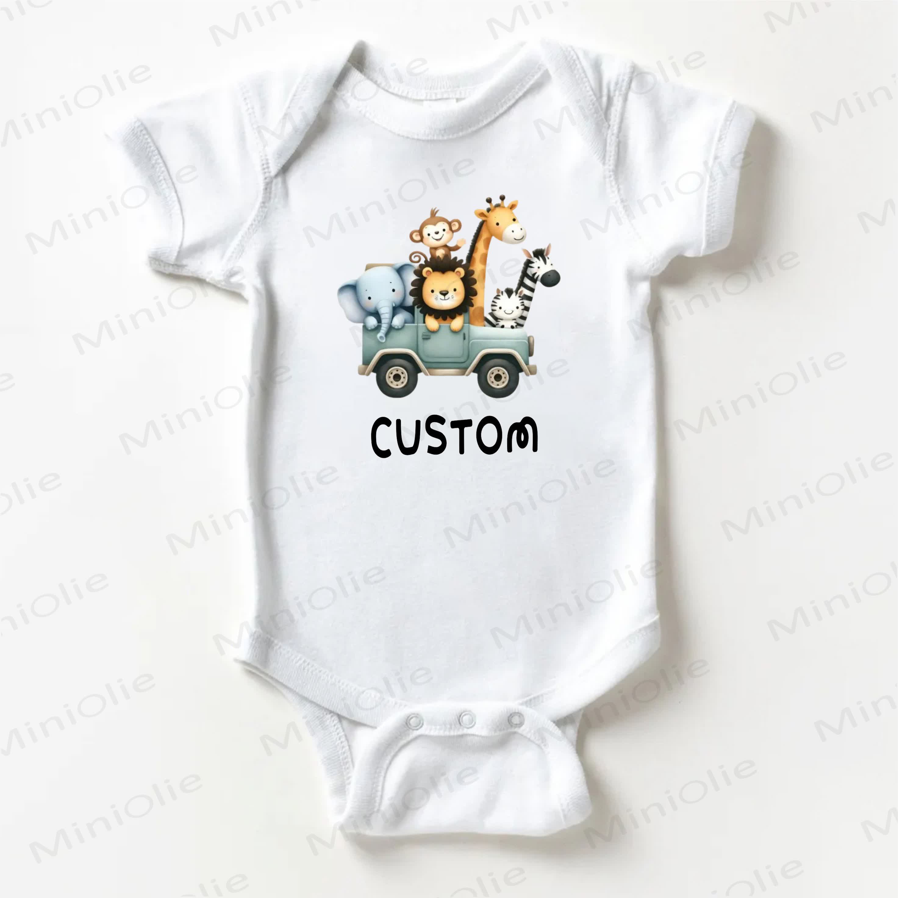 Name Customization Animal Print Baby White Bodysuit - image 1