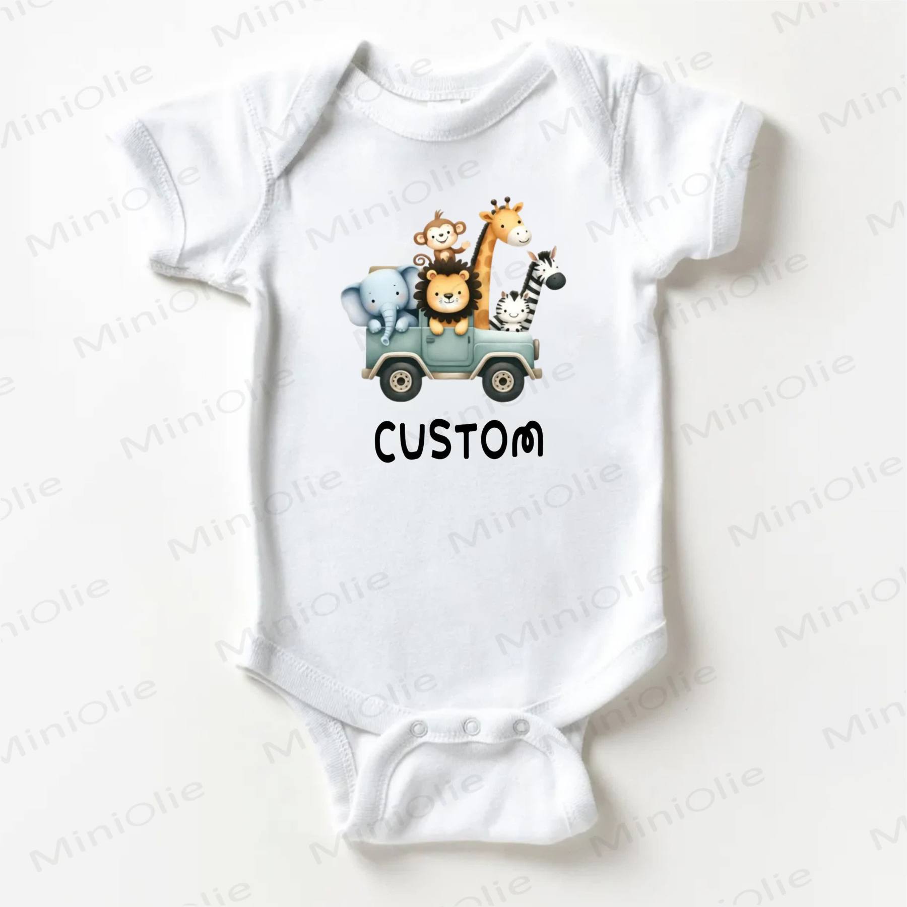 Name Customization Animal Print Baby White Bodysuit - image 1