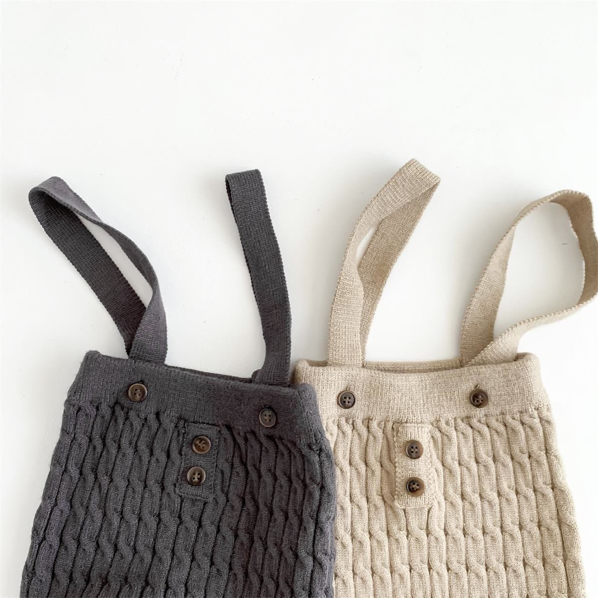 Baby Button Broad-striped Knitted Sweater Overalls