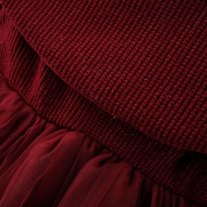 Baby Girl Bear Bow Red Fleece Lined Mesh Dress  - image 9