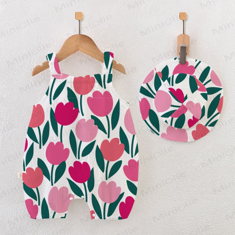 Baby White Tulip Strap Romper with Hat - White - 18-24M - image 1