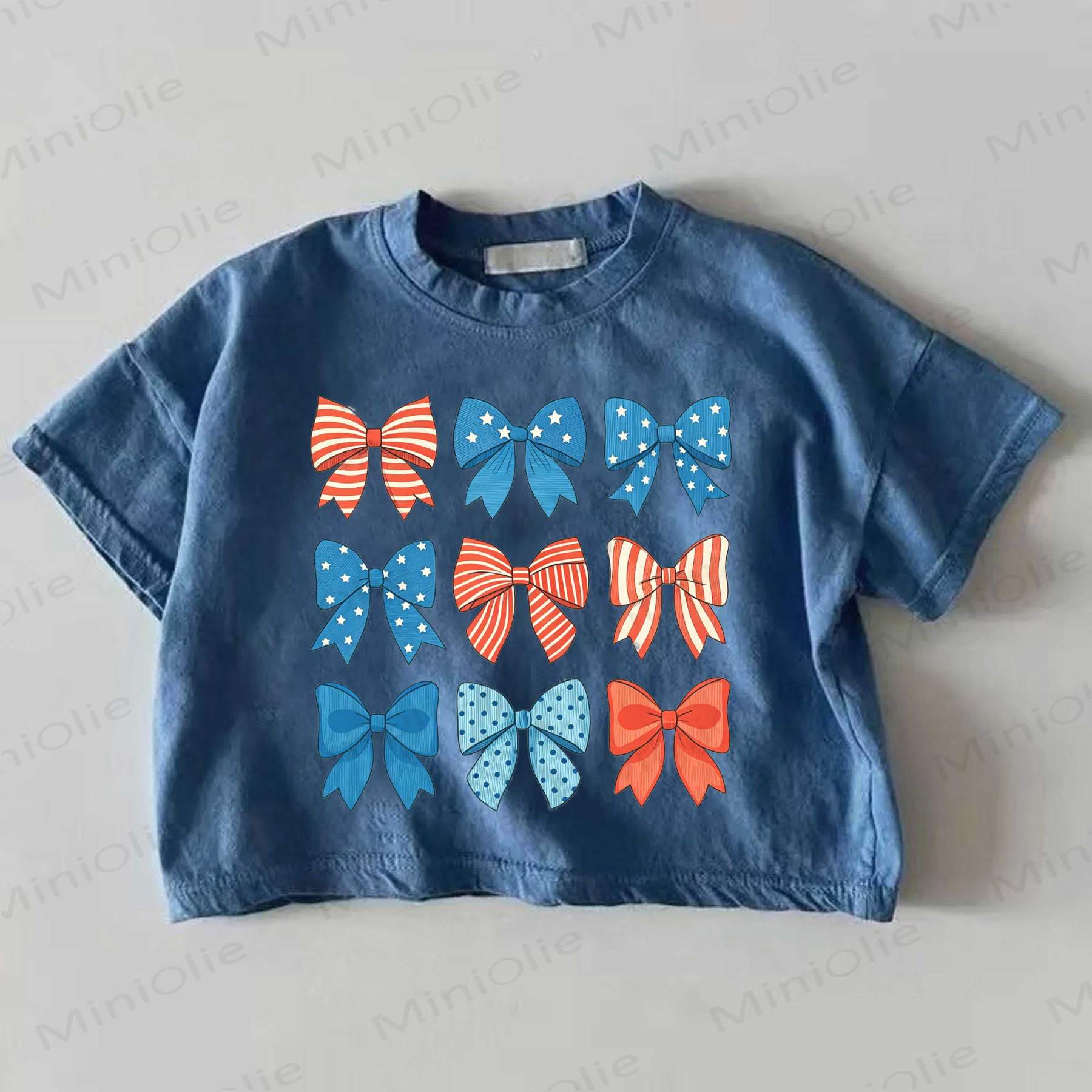 Baby Blue American Flag Bow Print T-shirt - Blue - 18-24M - image 1