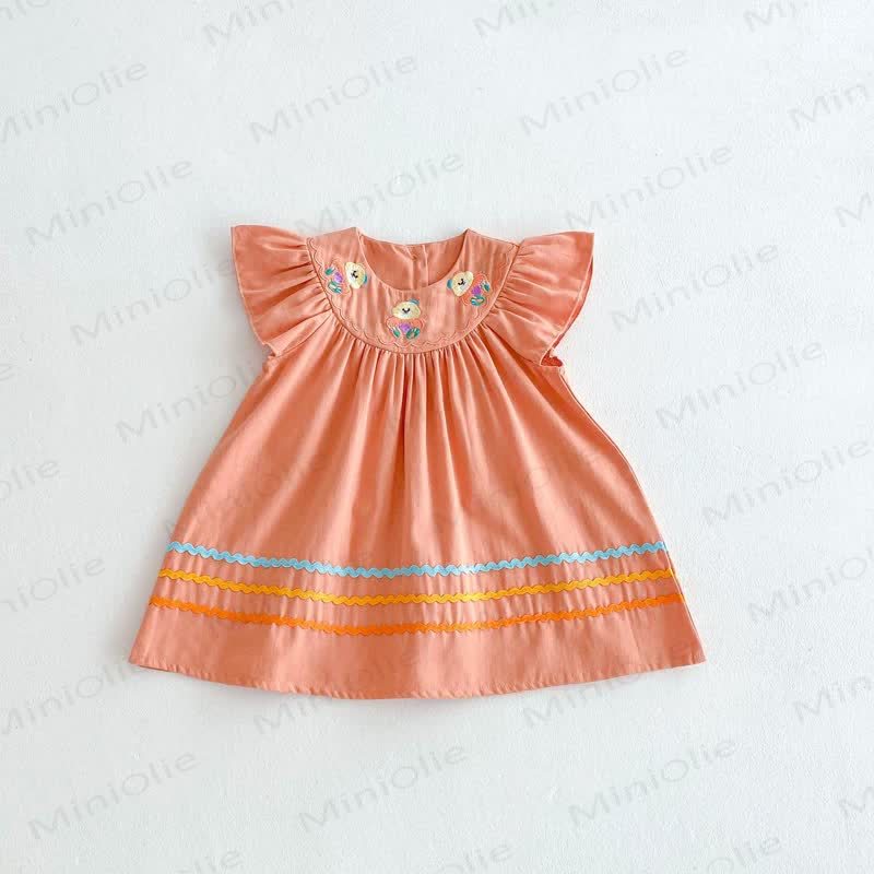 Toddler Embroidered Bear Ruffle Sleeves Dress - Orange - 8Y - image 19