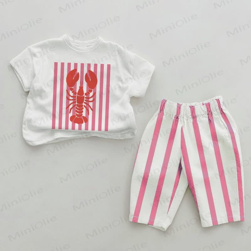 Baby Lobster Pink Vertical Striped 2-piece Set - White&Pink - 2-3T - image 1