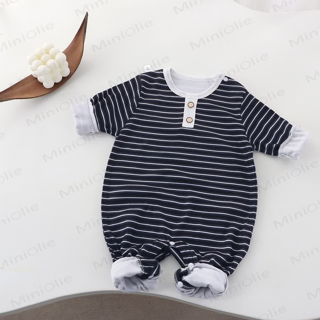 Baby Crew Neck Striped Romper - Black - 18-24M - image 9