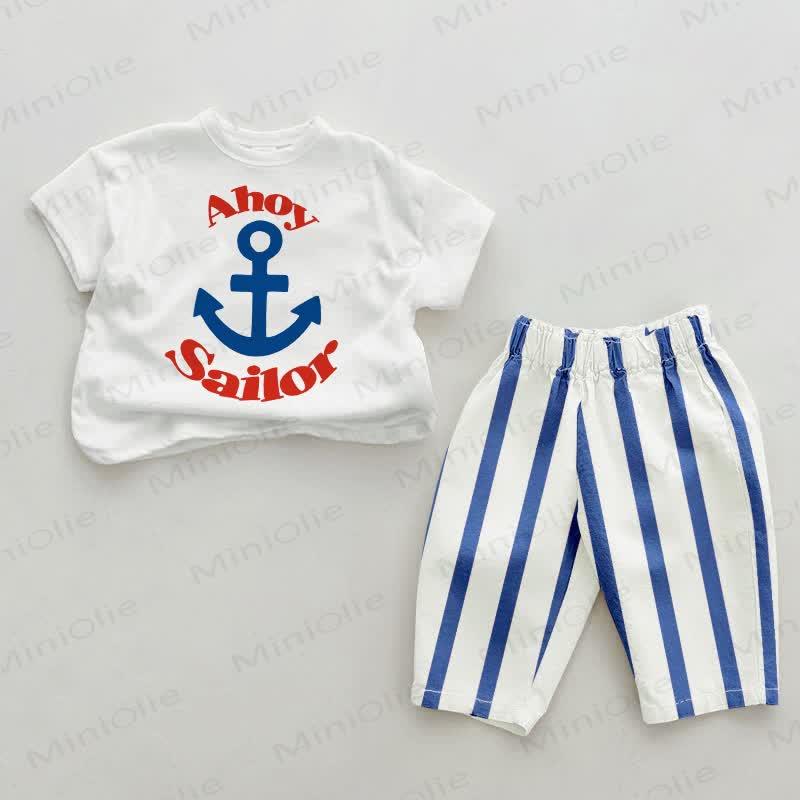AHOY SAILOR Baby Blue Vertical Striped 2-piece Set - White&Blue - 2-3T - image 1