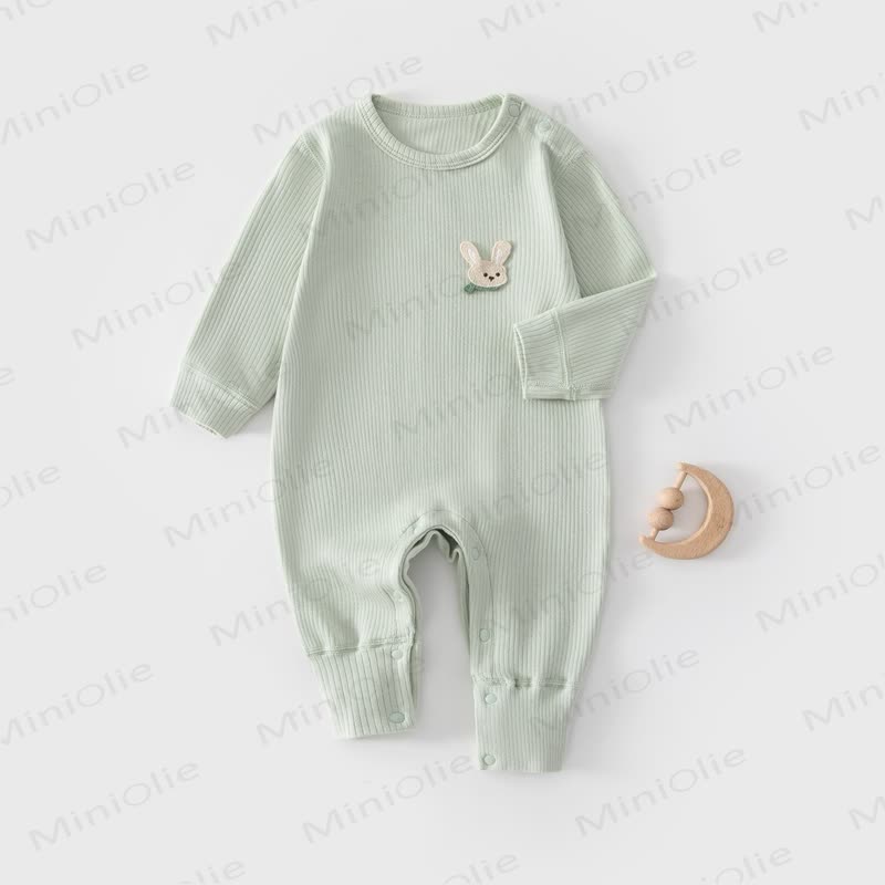 Baby Ribbed Animal Patch Romper - Soft Green - 18-24M - image 5