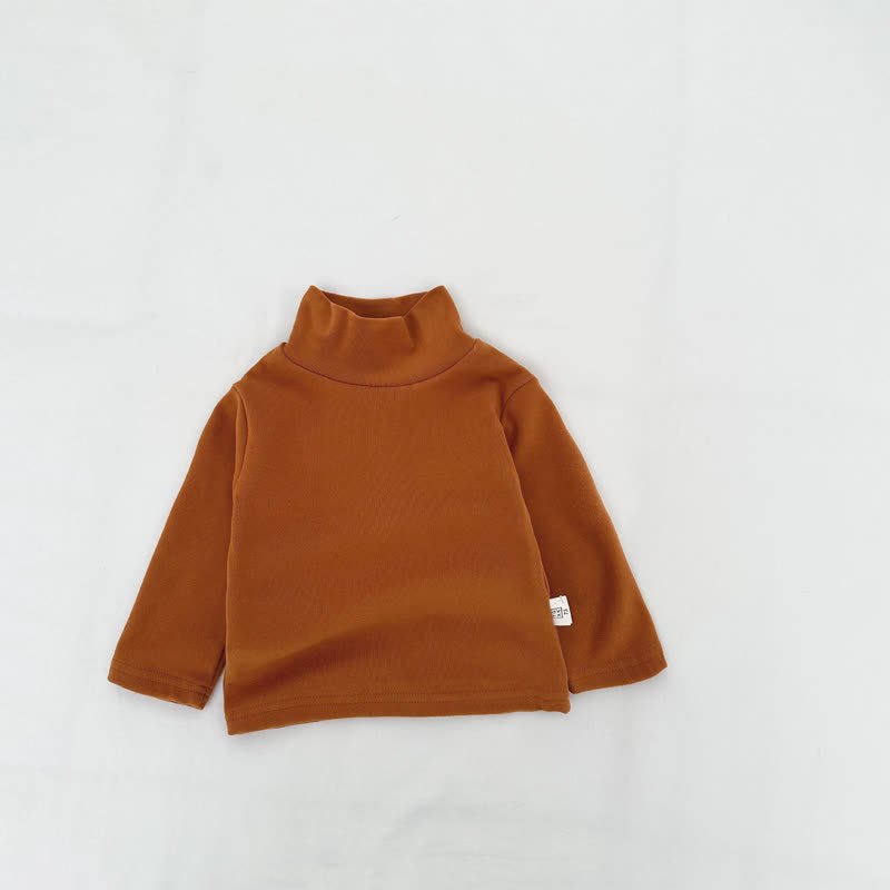  Baby Turtleneck Comfortable Solid Color T-shirt - Caramel - 3-5T - image 11