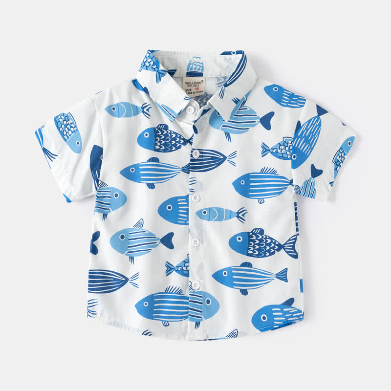 Kid Boy Cartoon Printed Shirt Top - Fishes - 8Y - image 5