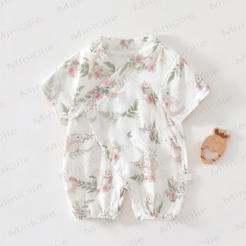 Baby White Animals Print Romper - White Bunny - 18-24M - image 5