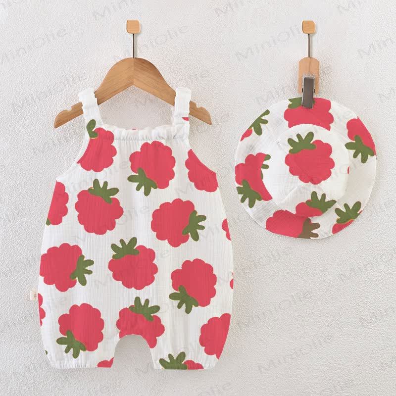 Baby Strawberry Print Romper with Hat - White - 18-24M - image 1