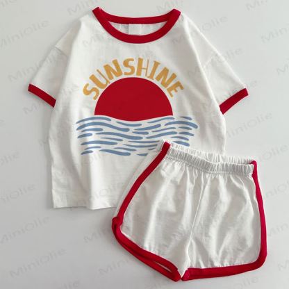 SUNSHINE Baby T-shirt and Shorts 2-Piece Set - White&Red - 3-5T - image 1