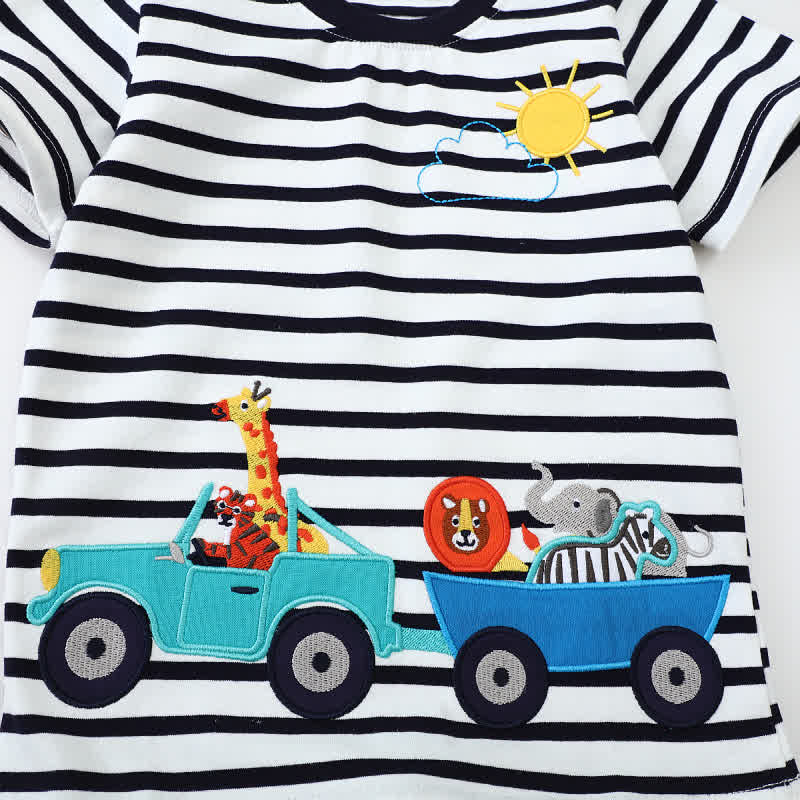 Kid Boy Embroidered Animal Stripe T-Shirt - image 4