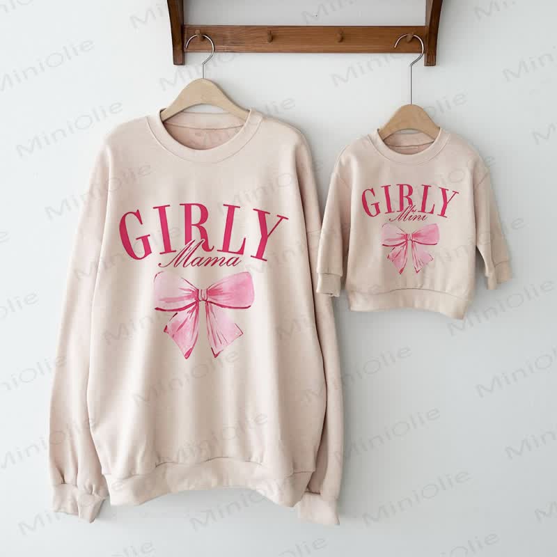 GIRLY MAMA/MINI Beige Family Bow Print Sweatshirt - Beige - Adult Sweatshirt: XL - image 1