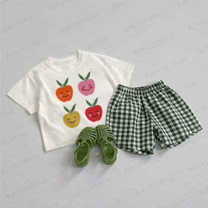Baby Apple Tee and Plaid Shorts 2-Piece Set - White&Green - 3-5T - image 1