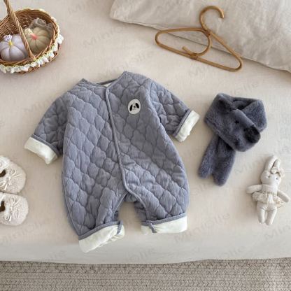 Baby Scarf Cute Cartoon Quilted Romper - Grey - 18-24M - image 5