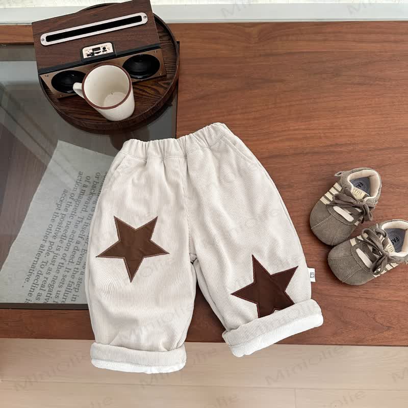 Baby Toddler Beige Star Fleece Lined Loose Pants - image 5