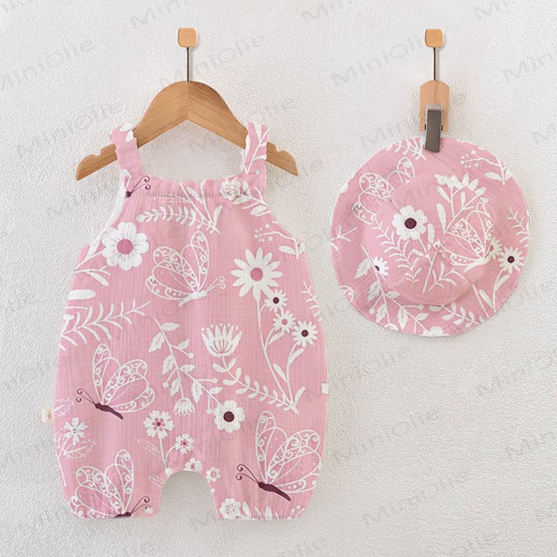 Baby Floral Print Pink Jumpsuit with Hat - Pink - 18-24M - image 1